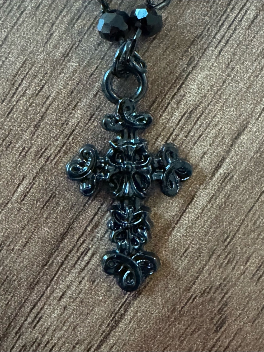 Hot Topic Black Beaded Cross Necklace - Picture 2 of 3